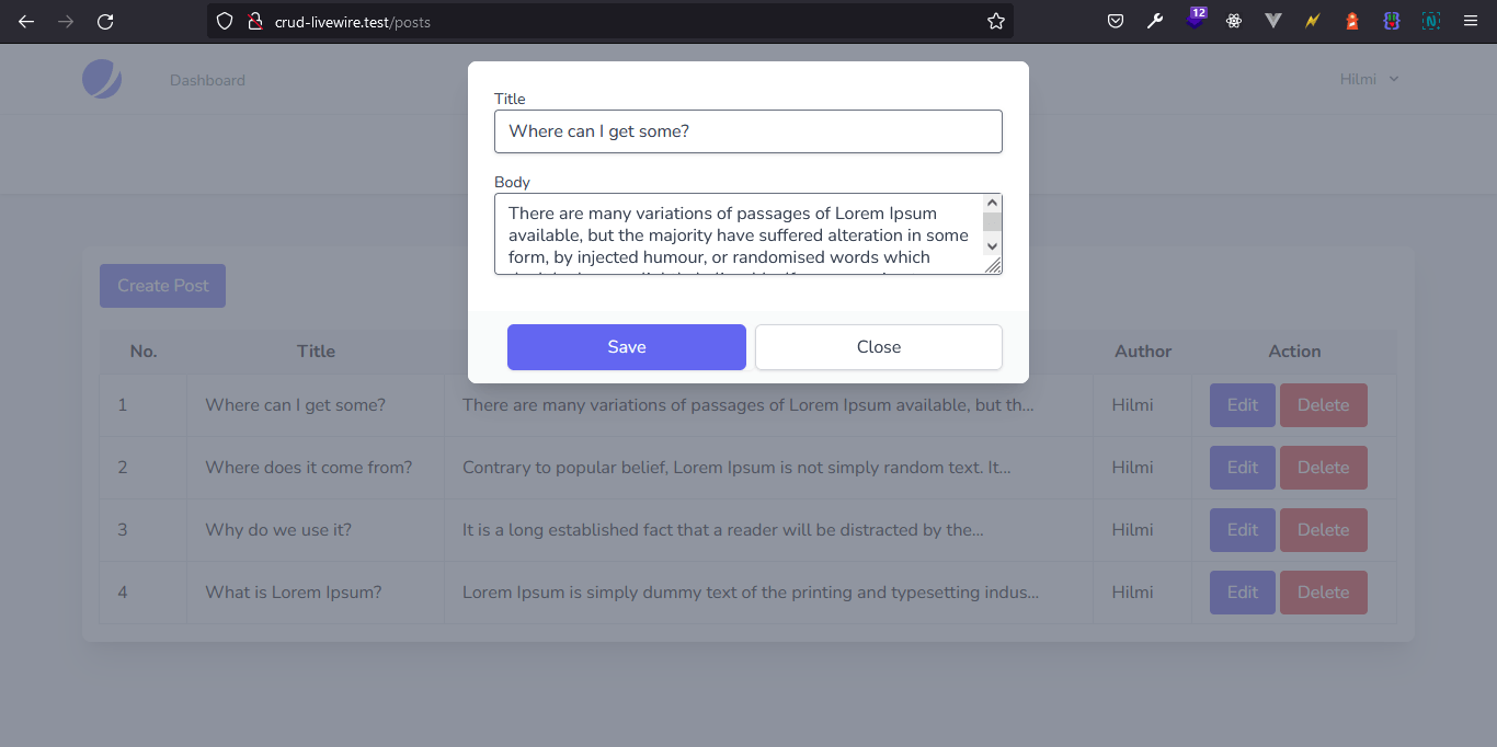 CRUD laravel jetstream livewire